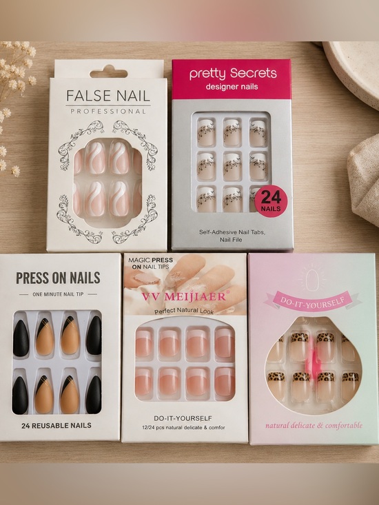 Other - 5 Pack Press On Nails Bundle French Tip Leopard Nude Black NEW